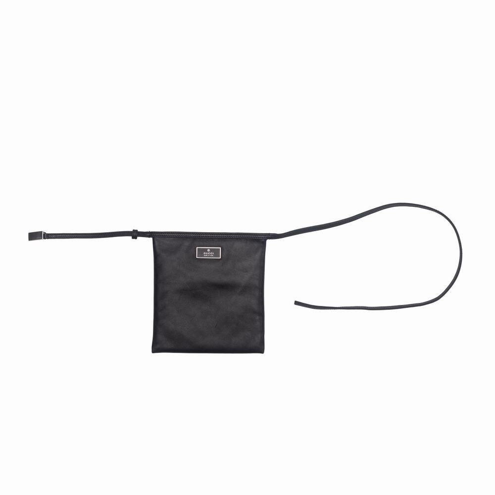 GUCCI VTG Minimalist Black Leather Belt Waist Shoulder Bag 039-0999 Tom Ford Era
